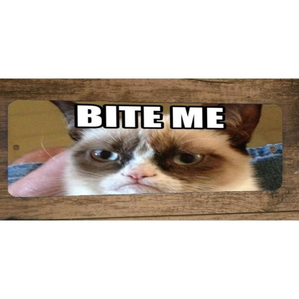 BITE ME Grumpy Cat Banner Marquee 4x12 Metal Wall Sign